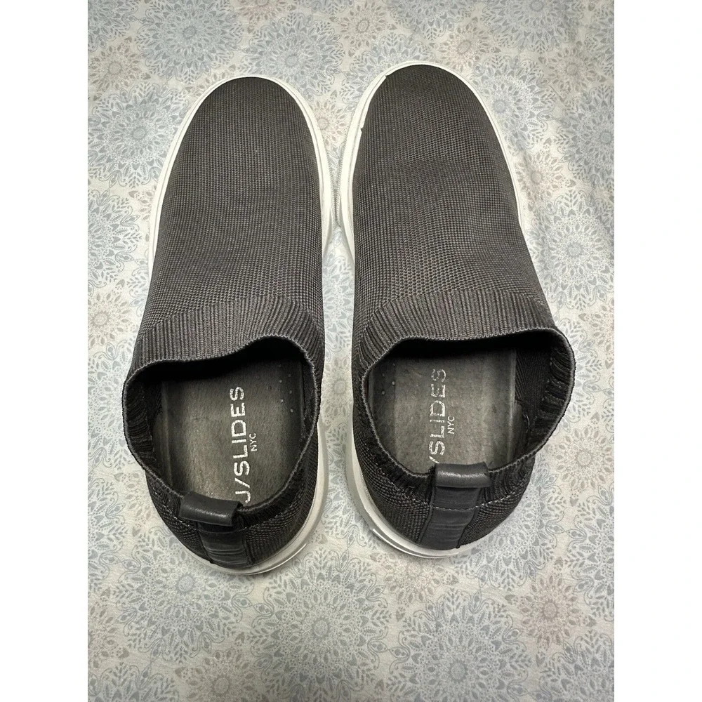 J/Slides NYC Dark‎ Grey Stretch Knit Slip On Platform Sneakers Womens 8